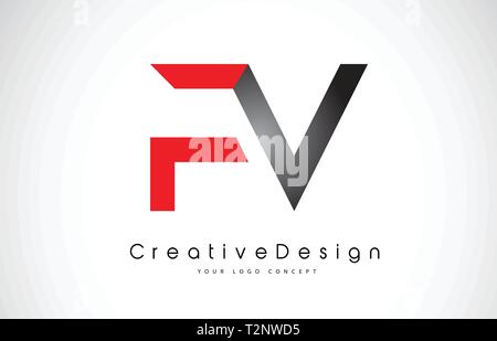 FV F V Logo Letters with Red and Black Colors and Swoosh. Creative ...