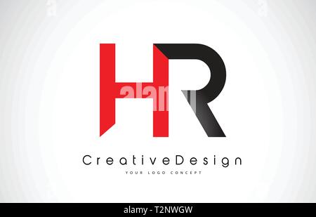 Red and Black HR H R Letter Logo Design in Black Colors. Creative Modern Letters Vector Icon Logo Illustration. Stock Vector