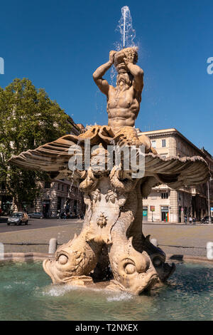 Fontana del Tritone (Triton Fountain) by the Baroque sculptor Gian Lorenzo Bernini, comissioned by  Pope Urban VIII, located in the Piazza Barberini. Stock Photo