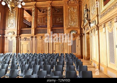 LEIPZIG, GERMANY - MAY 9, 2018: Timber clad court room of Federal Administrative Court (Bundesverwaltungsgericht) in Leipzig, Germany. It is one of fi Stock Photo