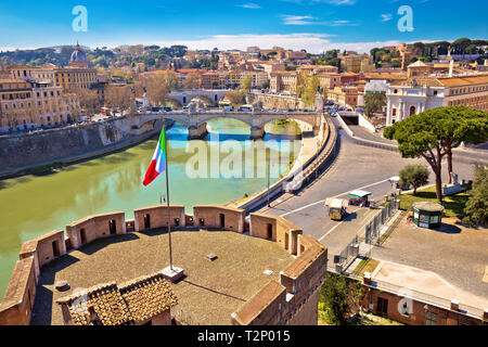 Rome rooftops and Tiber river view from above, capital of Italy Stock Photo