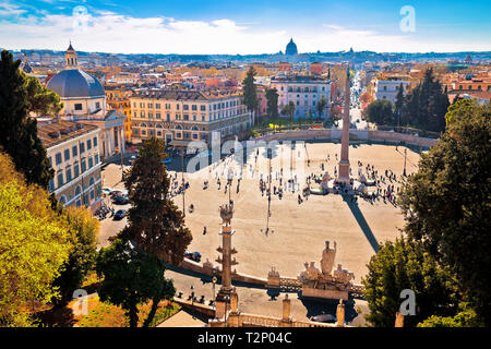 Piazza del Popolo or Peoples square in eternal city of Rome view from above, capital of Italy
