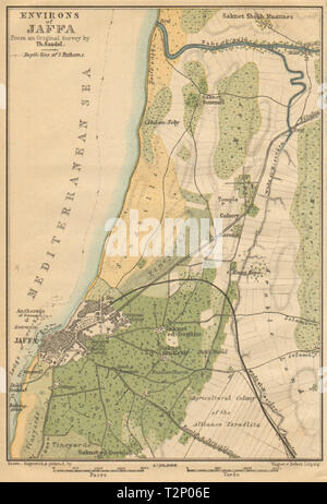 Tel Aviv-Yafo environs antique town city plan. Mount Hope Jaffa. Israel 1912 map Stock Photo