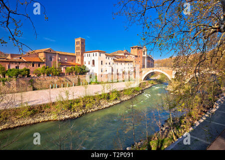 Tiber river island and Rome waterfront view, capital of Italy Stock Photo