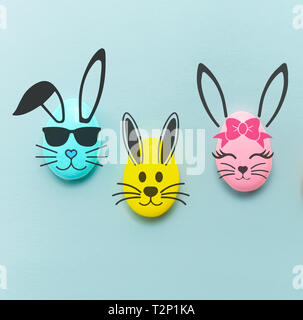 Cute easter holiday concept with colored chocolate eggs Stock Photo