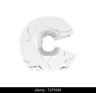 White 3d foam letter C cracked text. Stock Photo