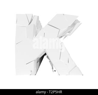 White 3d foam letter K cracked text. Stock Photo