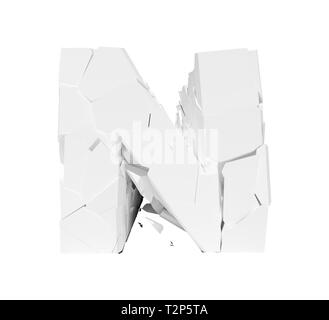 White 3d foam letter N cracked text. Stock Photo