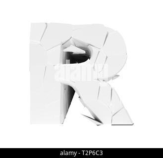 White 3d foam letter R cracked text. Stock Photo