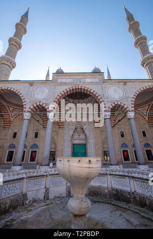 Courtyard of Selimiye Mosque in Edirne, Turkey. UNESCO World Heritage Site. The mosque was commissioned by Sultan Selim II. architect Mimar Sinan Stock Photo