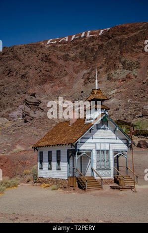 Calico is a former silver mining town which is now a ghost town. Here is the old schoolhouse of the town Stock Photo