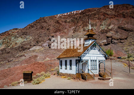 Calico is a former silver mining town which is now a ghost town. Here is the old schoolhouse of the town Stock Photo