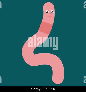 Cartoon worm squirms. Vector illustration on color background. Stock Vector