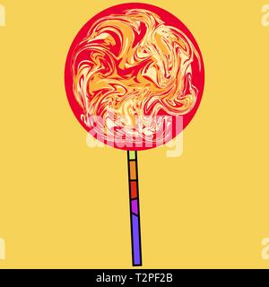 Icon round candy on a stick. Vector illustration on color background. Stock Vector
