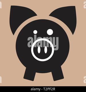 Pig icon in flat style. Vector illustration on color background. Stock Vector