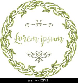 Vector invitation cards with herbal twigs and branches wreath and corners border frames. Rustic vintage bouquets with fern fronds, mistletoe twigs, wi Stock Vector