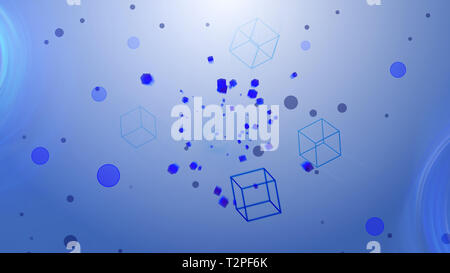 Flying cubes in clear space with circles, light and easy spring modern background, 3d rendering backdrop Stock Photo