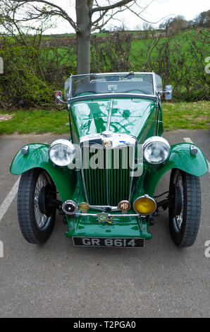 A classic British Racing Green  MG-TA roadster sports car. Stock Photo