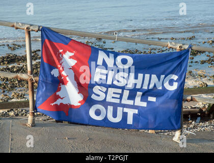 No Fishing Sell-out placard at West Runton, Norfolk, UK Stock Photo