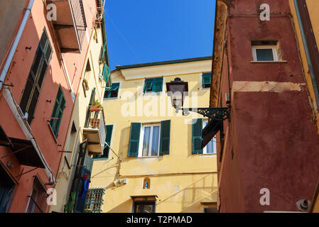 Narrow street in Boccadasse is small fishing village in Genoa. Italy Stock Photo