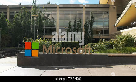 REDMOND, WASHINGTON, USA- SEPTEMBER 3, 2015: exterior view of microsoft redmond headquarters building. microsoft is a multinational corporation specia Stock Photo