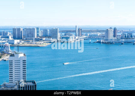 Asia business concept for real estate and corporate construction - panoramic urban city skyline aerial view under blue sky in hamamatsucho, tokyo, Jap Stock Photo