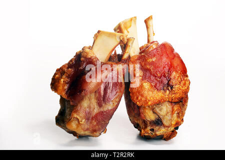 Roasted pork knuckle. Ham and bacon are popular foods in the west. German Schweinshaxe or Haxe Stock Photo