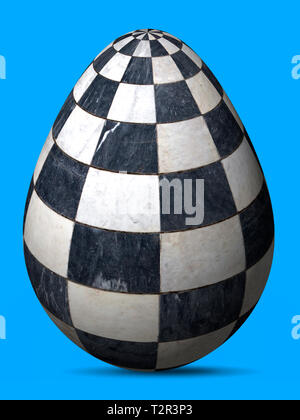 Black and white ingenious painted egg of checkered marble cells, 3D render on chroma key Stock Photo