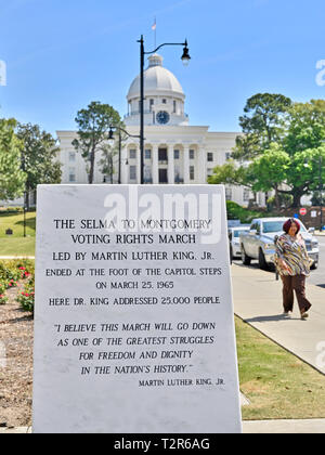 Historical or commemorative marble monument dedicated to the Selma to Montgomery voting rights act march near the Capitol in Montgomery Alabama, USA. Stock Photo