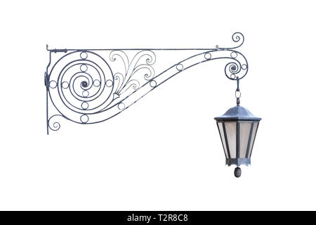 Old vintage decorative hanging street lamp isolated on white background, real picture, front view of one cut out object Stock Photo
