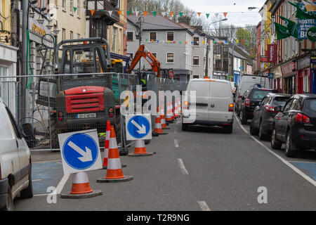 Road works on town main street Skibbereen West Cork Ireland Stock Photo