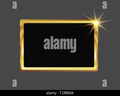 Rectangular ribbed golden frame with bright eight-pointed star and black base, vector illustration Stock Vector