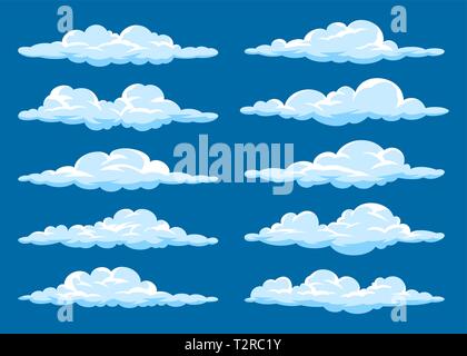 Big set of vector cartoon clouds. 10 different cloud. Stock Vector