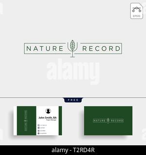nature record leaf studio line badge simple logo template vector illustration icon element with business card Stock Vector