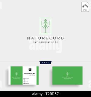 nature record leaf studio line badge simple logo template vector illustration icon element with business card Stock Vector