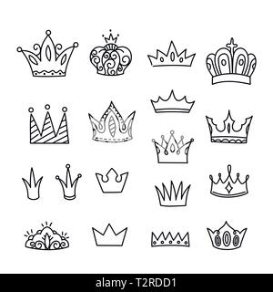 Crown. Big collection of isolated crown vector icon on white background. Stock Vector