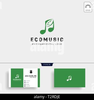 music symbol leaf nature simple logo template vector illustration icon element with business card Stock Vector