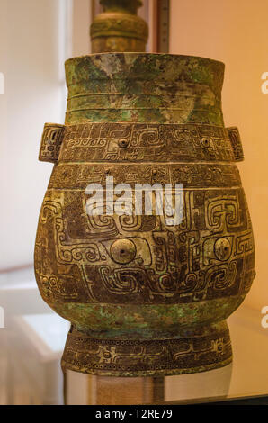 Bronze ritual vessel, Hu. Shang Dynasty. 13th-12th century BC. Stock Photo