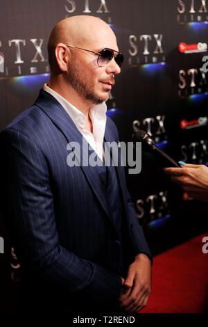 Rapper/Actor Armando Christian Pérez aka Pitbull arrives at the STXfilms presentation red carpet for CinemaCon's 'The State Of The Industry: Past, Present and Future' at The Colosseum at Caesars Palace on April 2, 2019 in Las Vegas, Nevada. Stock Photo