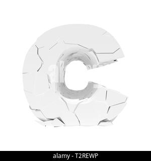 White 3d foam letter C cracked text. Stock Photo