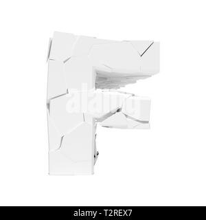 White 3d foam letter F cracked text. Stock Photo