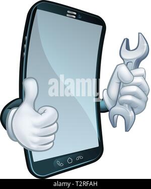 Mobile Phone Repair Spanner Thumbs Up Cartoon Stock Vector
