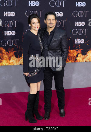 New York, NY - April 3, 2019: Kimberly Williams-Paisley and Brad Paisley attend HBO Game of Thrones final season premiere at Radion City Music Hall Stock Photo