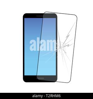 smartphone and mobile protective film with crack vector illustraton EPS10 Stock Vector