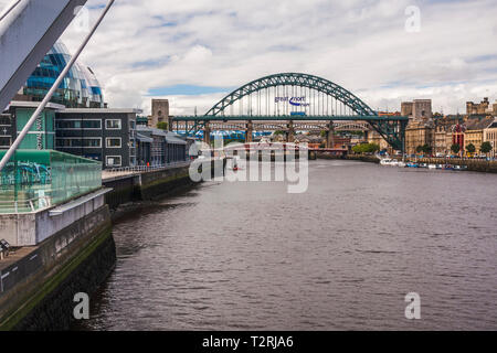 A view of the Quayside at Gateshead and Newcastle featuring the Sage and Tyne bridges Stock Photo