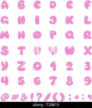Bubble gum font design. Sweet ABC letters and numbers. Stock Vector