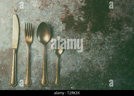 vintage old cutlery on Grunge background Stock Photo