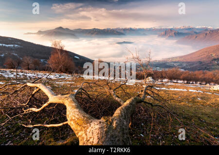 Iseo lake view from Colmi of Sulzano in brescia province, Lombardy district, Europe Stock Photo