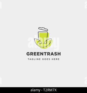recycle trash green leaf simple line logo template vector illustration icon element isolated - vector Stock Vector