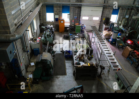 National Railway Museum, York, North Yorkshire. A view from above of the engineering department. Stock Photo